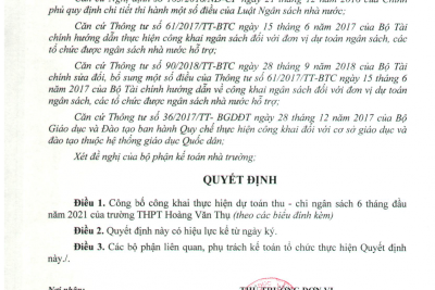 Quyết định công khai thực hiện dự toán thu chi ngân sách 6 tháng đầu năm 2021