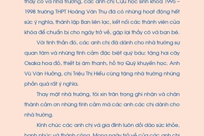 Thư cảm ơn cựu học sinh khóa 1995 – 1998