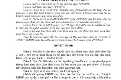 Danh mục sách giáo khoa lớp 3, lớp 7, lớp 10 sử dụng trong cơ sở giáo dục phổ thông trên địa bàn tỉnh Nam Định