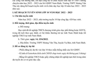 Kế hoạch tuyển sinh và tổ chức dạy học lớp 10 năm học 2022 – 2023