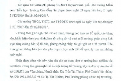 Nghỉ Tết dương lịch năm 2017