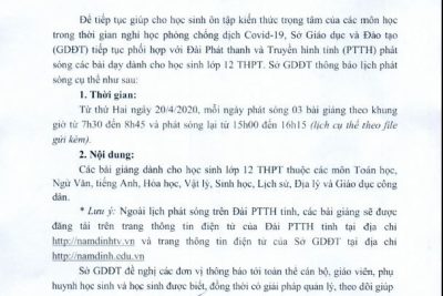 SỞ GIÁO DỤC VÀ ĐÀO TẠO NAM ĐỊNH THÔNG BÁO LỊCH PHÁT SÓNG KÊNH TRUYỀN HÌNH LẦN 4