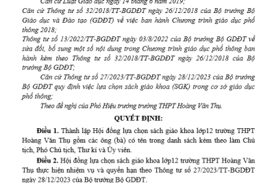 Quyết định thành lập Hội đồng  lựa chọn sách giáo khoa lớp 12