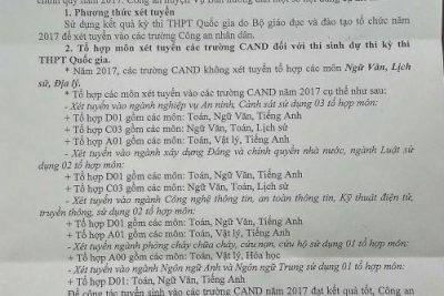 Thông báo phương án tuyển sinh vào các trường Công an nhân dân hệ chính quy năm 2017